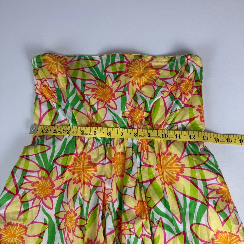 Lilly‎ Pulitzer Wyatt Strapless Cotton Sun Dress Yellow Green Daffodils Size 0 - Picture 5 of 9